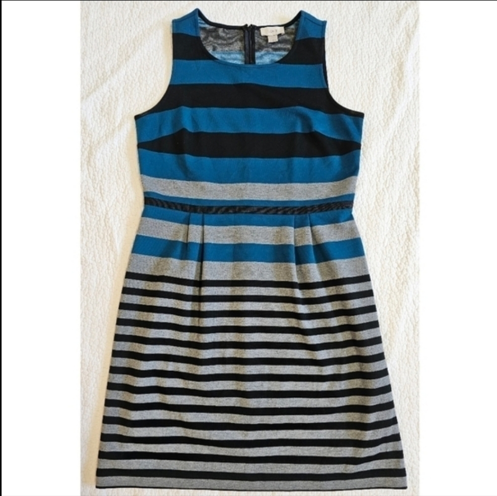 LOFT Striped Sleeveless Fit and Flare Dress